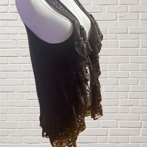 Wrangler Studded Lace Ruffles Open Front Boho Vest Brown Size L